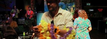 Handing out leis at the Brunswick Ballroom 21/01/24